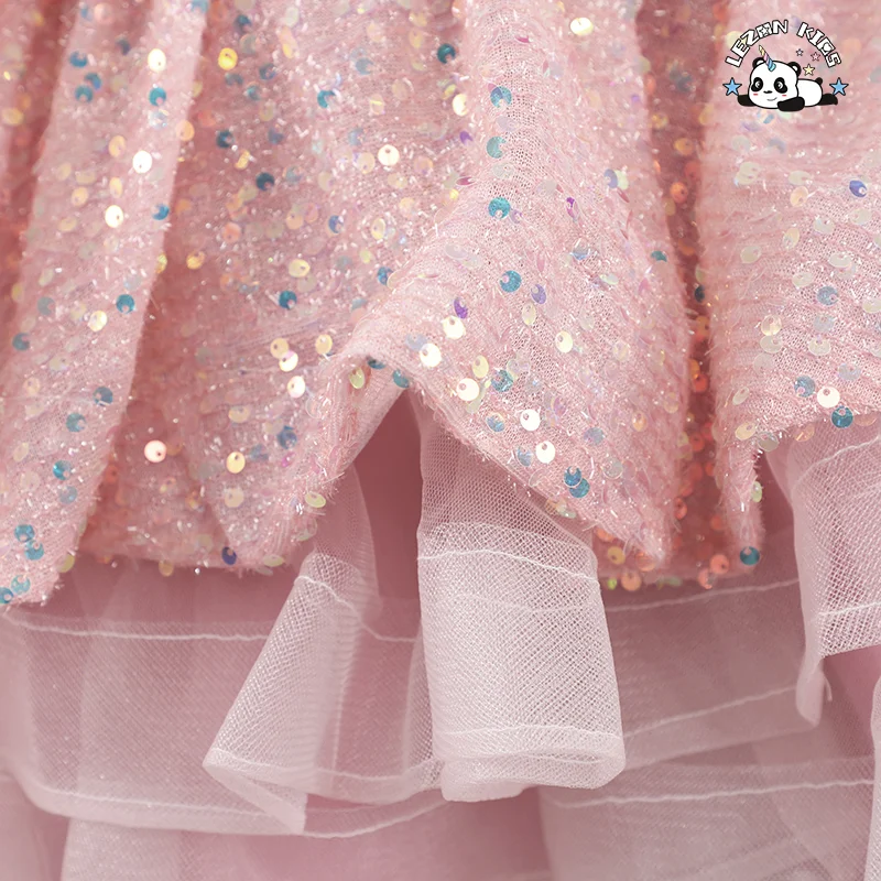 LEZONKIDS - Sequins Mesh Girls Tutu Dress Princess Vintage Long Sleeve Wedding Party Birthday Tutu Dress